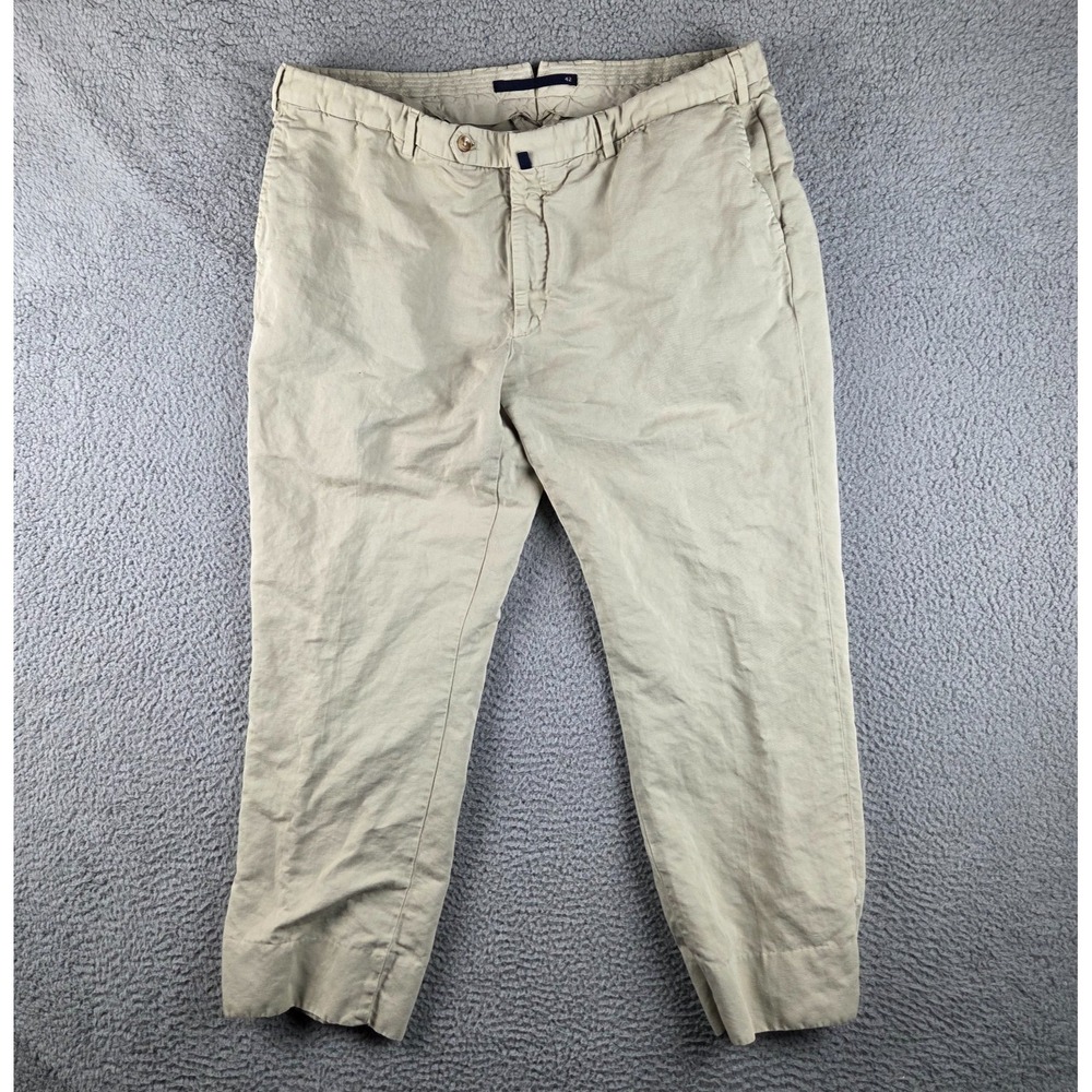 Incotex‎ Pants Mens 42 (38x29) Beige Linen Cotton Blend Chinolino Straight Chino